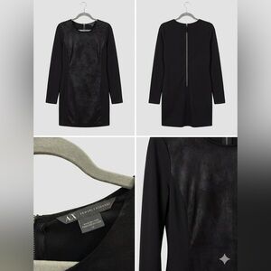 Armani Exchange A|X Mixed Media Faux Suede Long Sleeve Sheath Dress - Black, 12